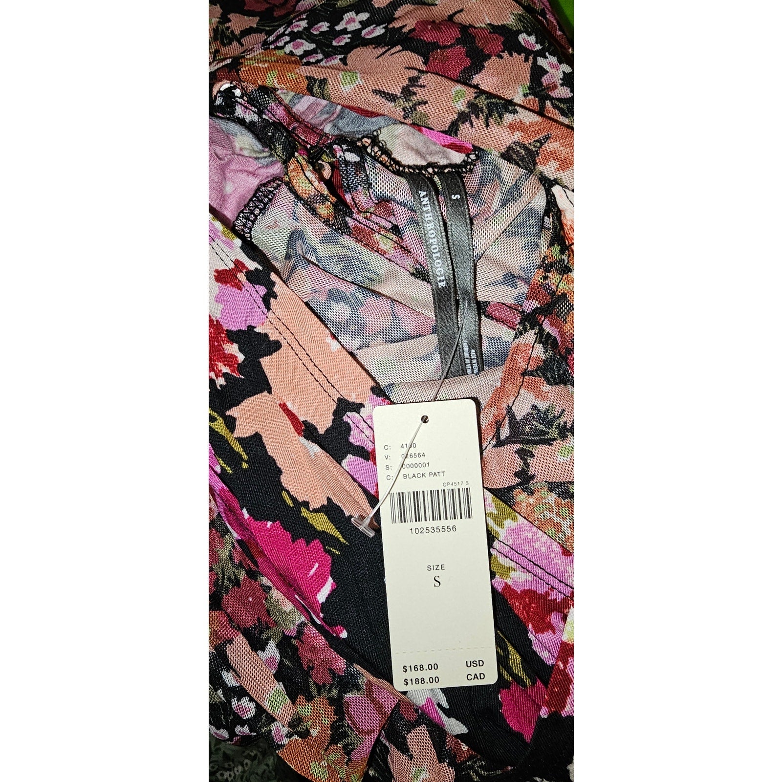 Anthropologie Long-Sleeve Halter Mesh Midi Dress SMALL Multi Floral Anthropologie