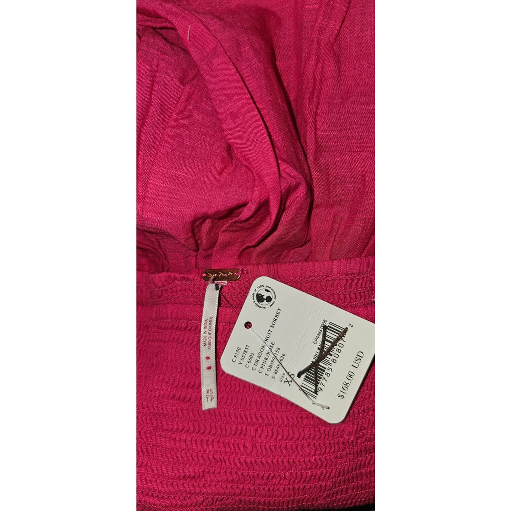 New FREE PEOPLE Perfect Storm Boho Midi Dress  $168 X-SMALL Pink Smocked