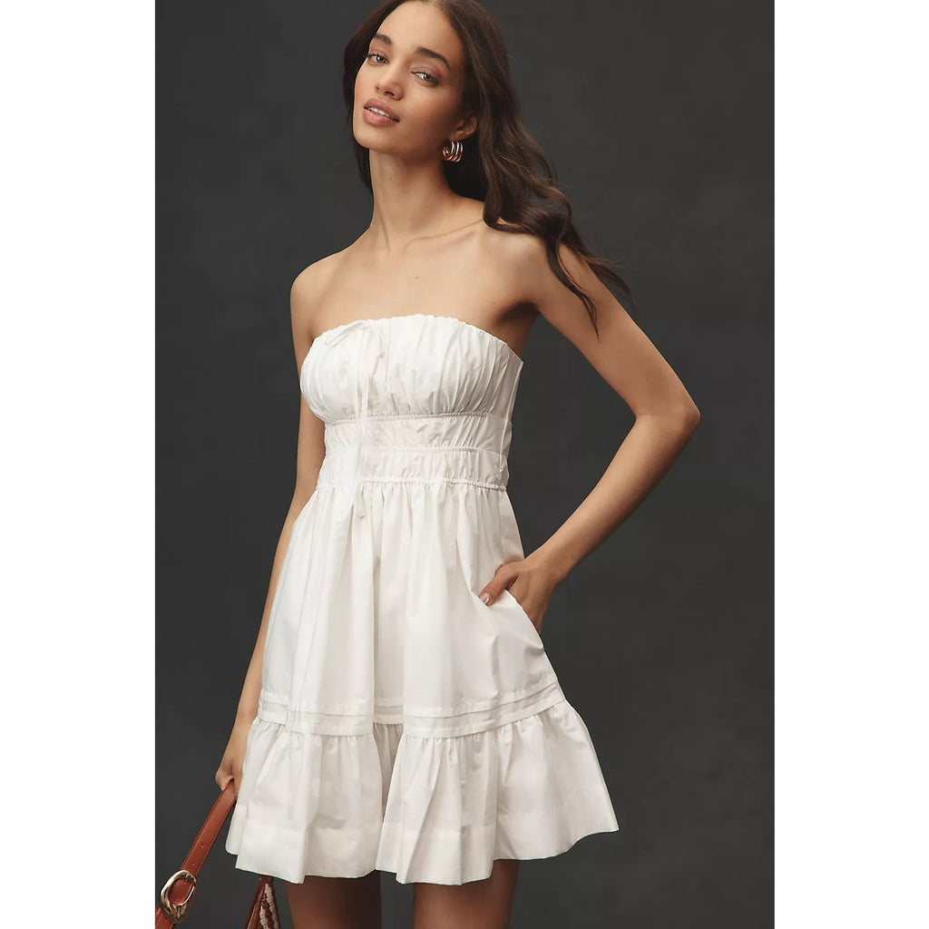 Anthropologie The Somerset Strapless Mini Dress X-LARGE White Anthropologie