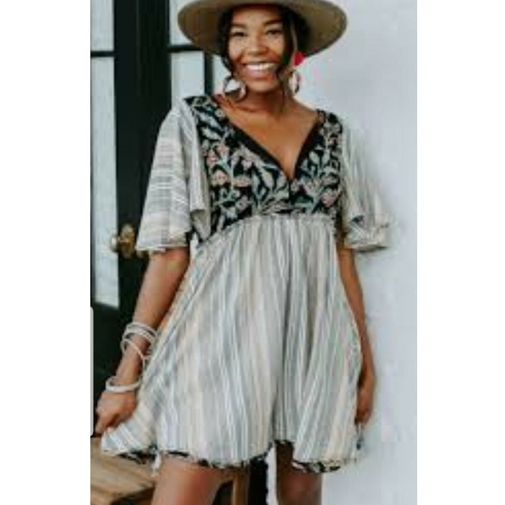 NEW Free People Under The Sun Floral Striped Tunic $128 Size Small Multicolor