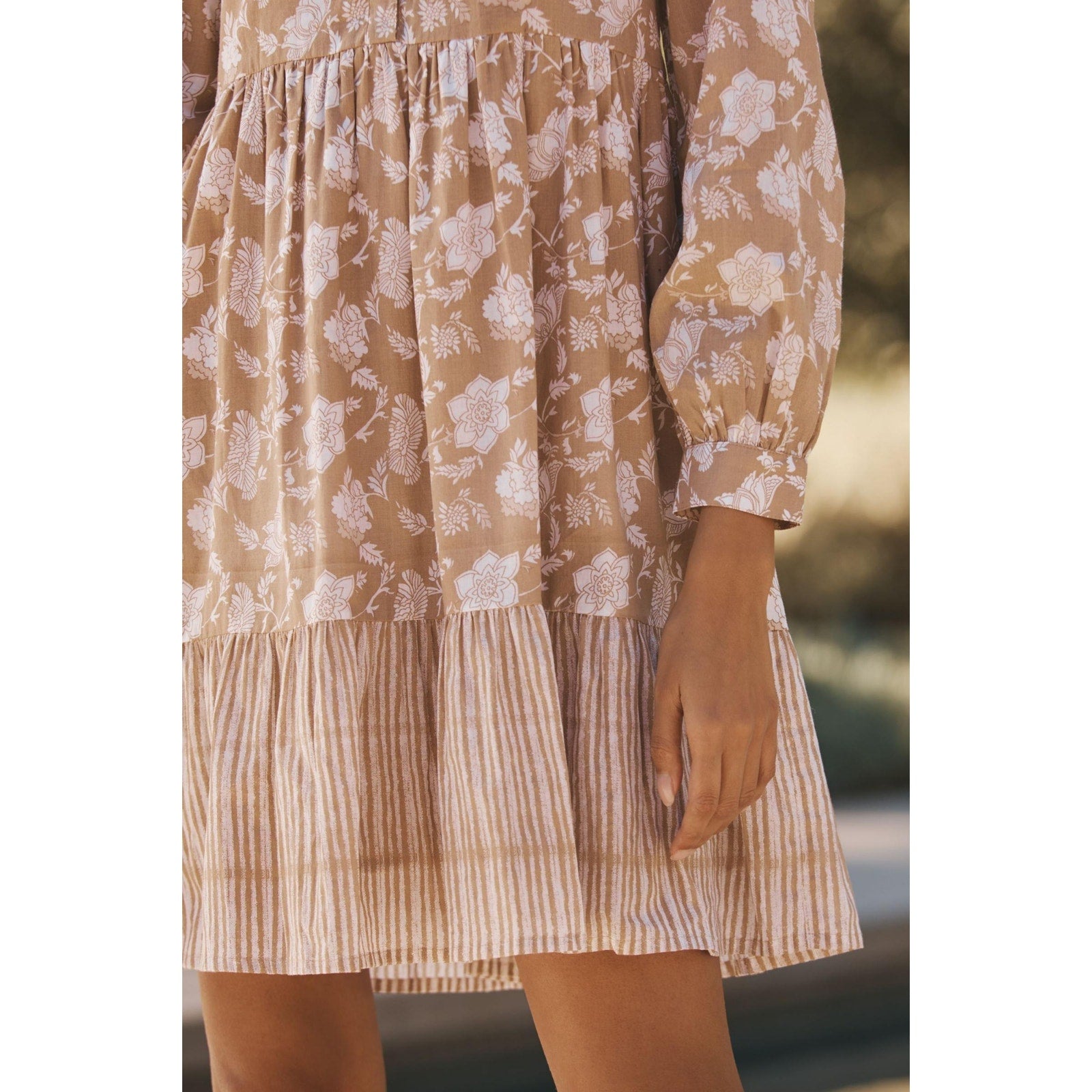 Anthropologie Ro's Garden Romy Floral Mini Dress $195 LARGE Neutral Brown