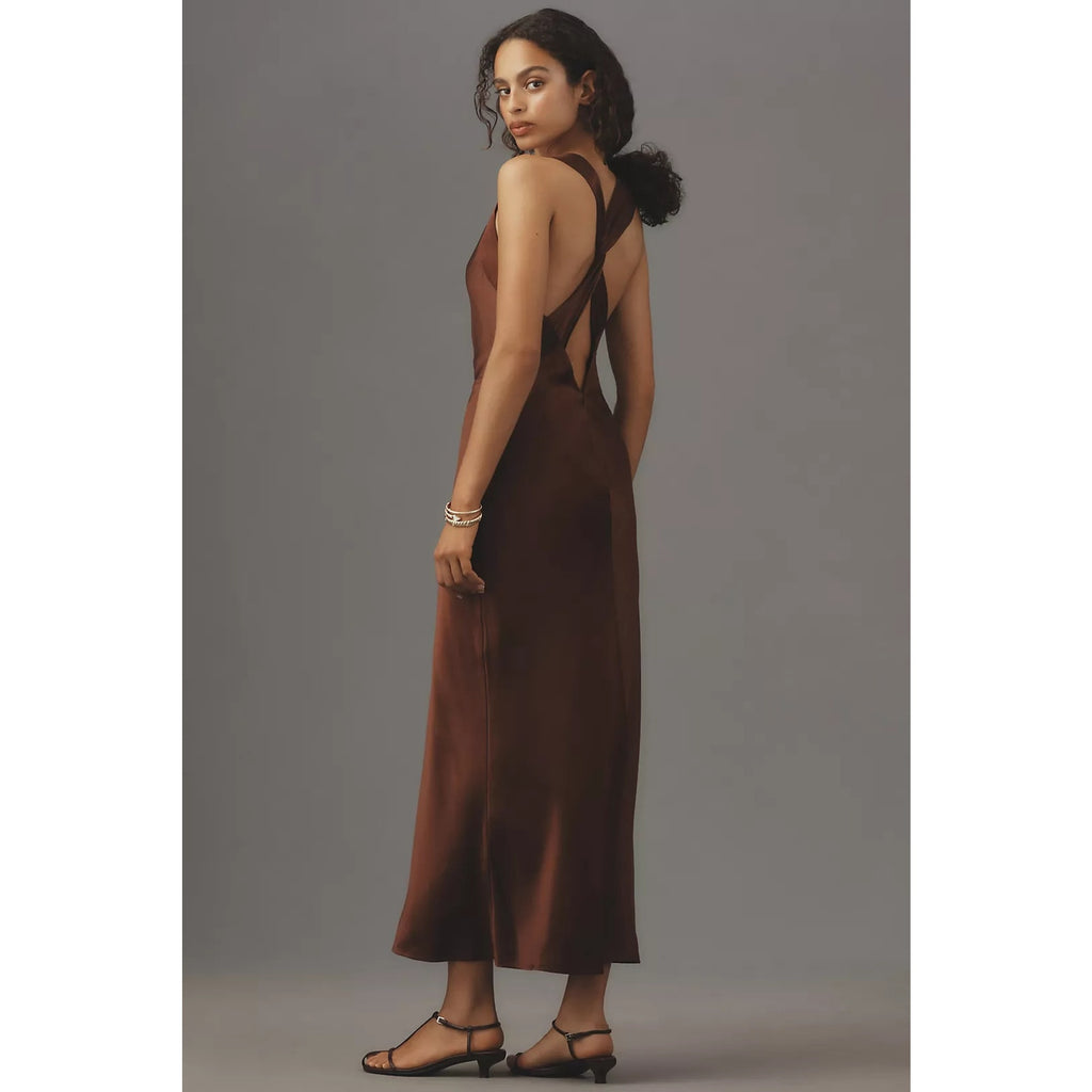 New Anthropologie by Paige Marcel Silk Midi Dress $429 SIZE 14 Plum Raisin