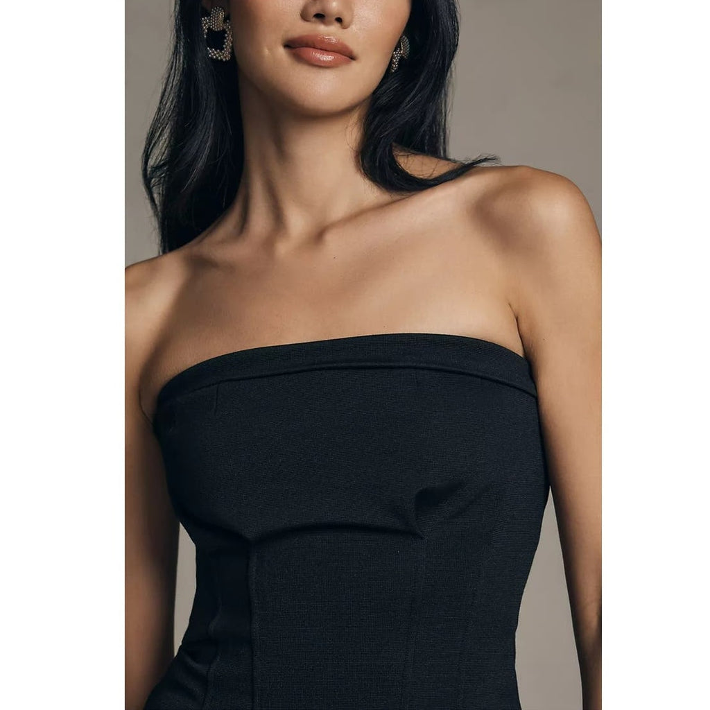 New By Anthropologie Strapless Structured Mini Dress $178 SIZE 10 Black LBD