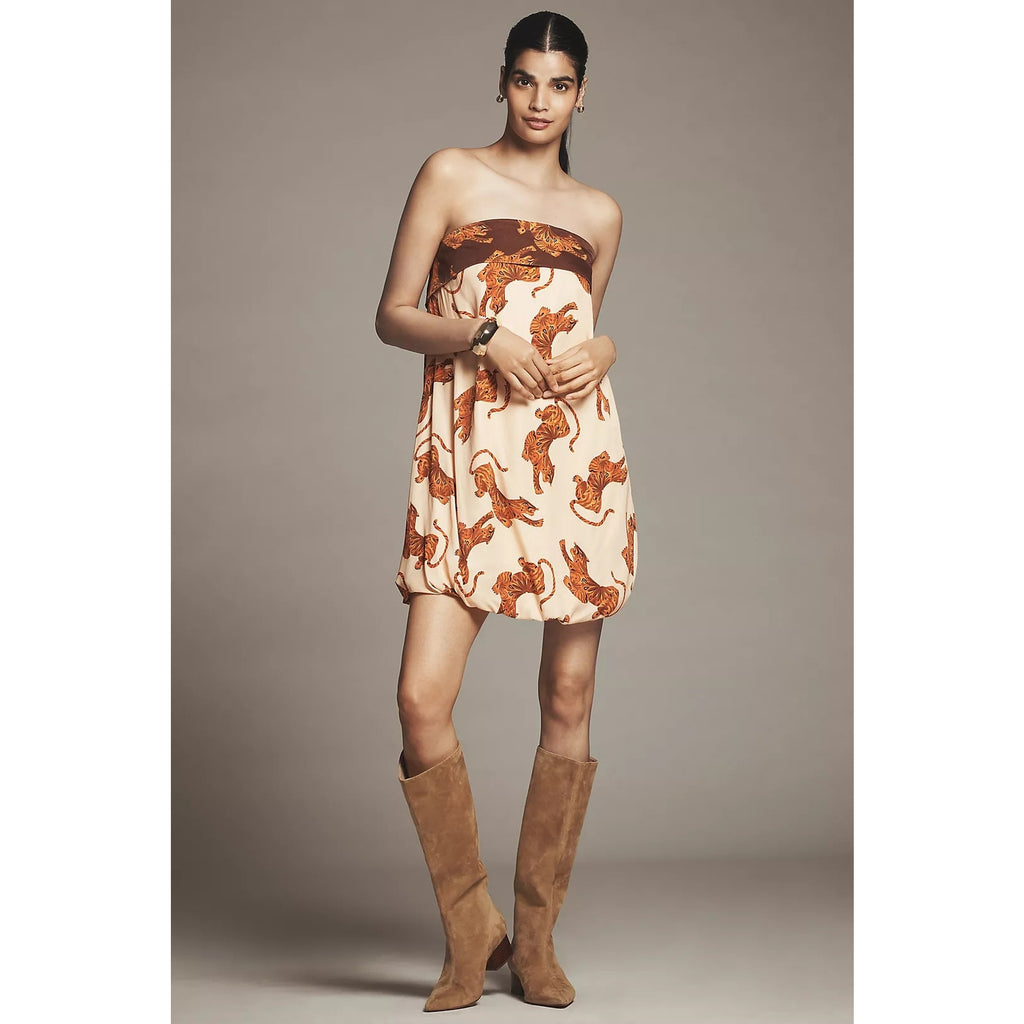 Farm Rio x Anthropologie Tiger Bubble Mini Dress LARGE Honey Anthropologie