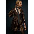 Free People Farrier Velvet Mini Dress X-SMALL Brown SMOCKED Free People