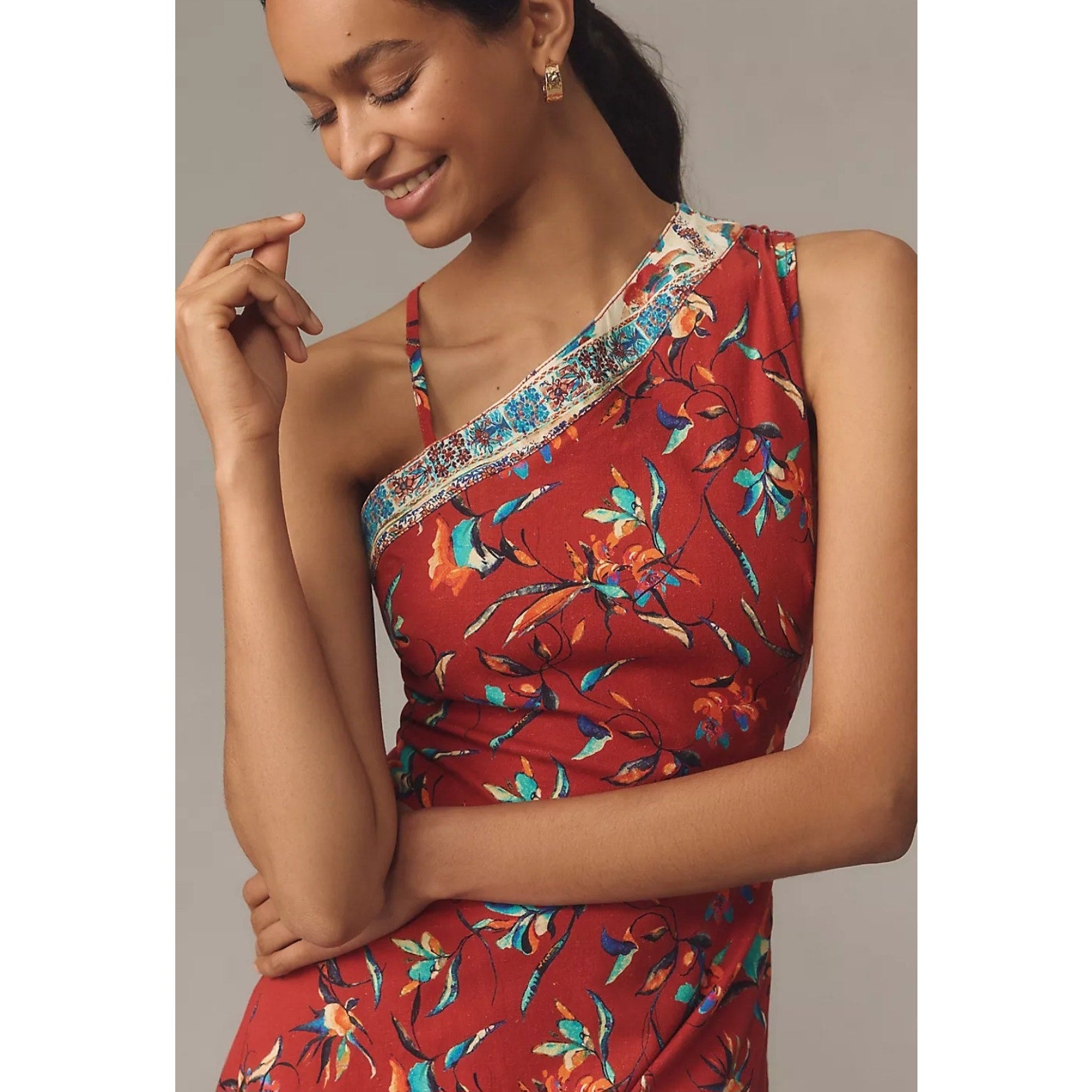 Anthropologie Sleeveless Asymmetrical Open-Back Linen Midi Dress $178 SZ 14