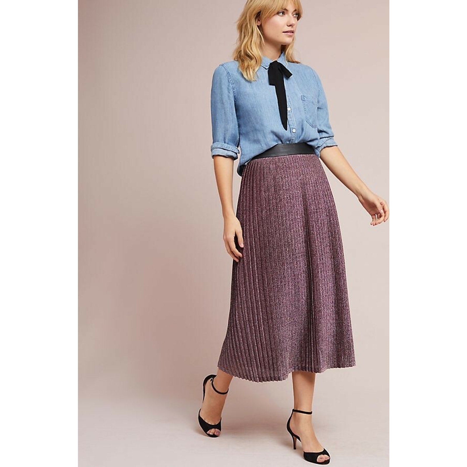 New Anthropologie Champagne Pleated Midi Skirt By Traffic People $138 Small