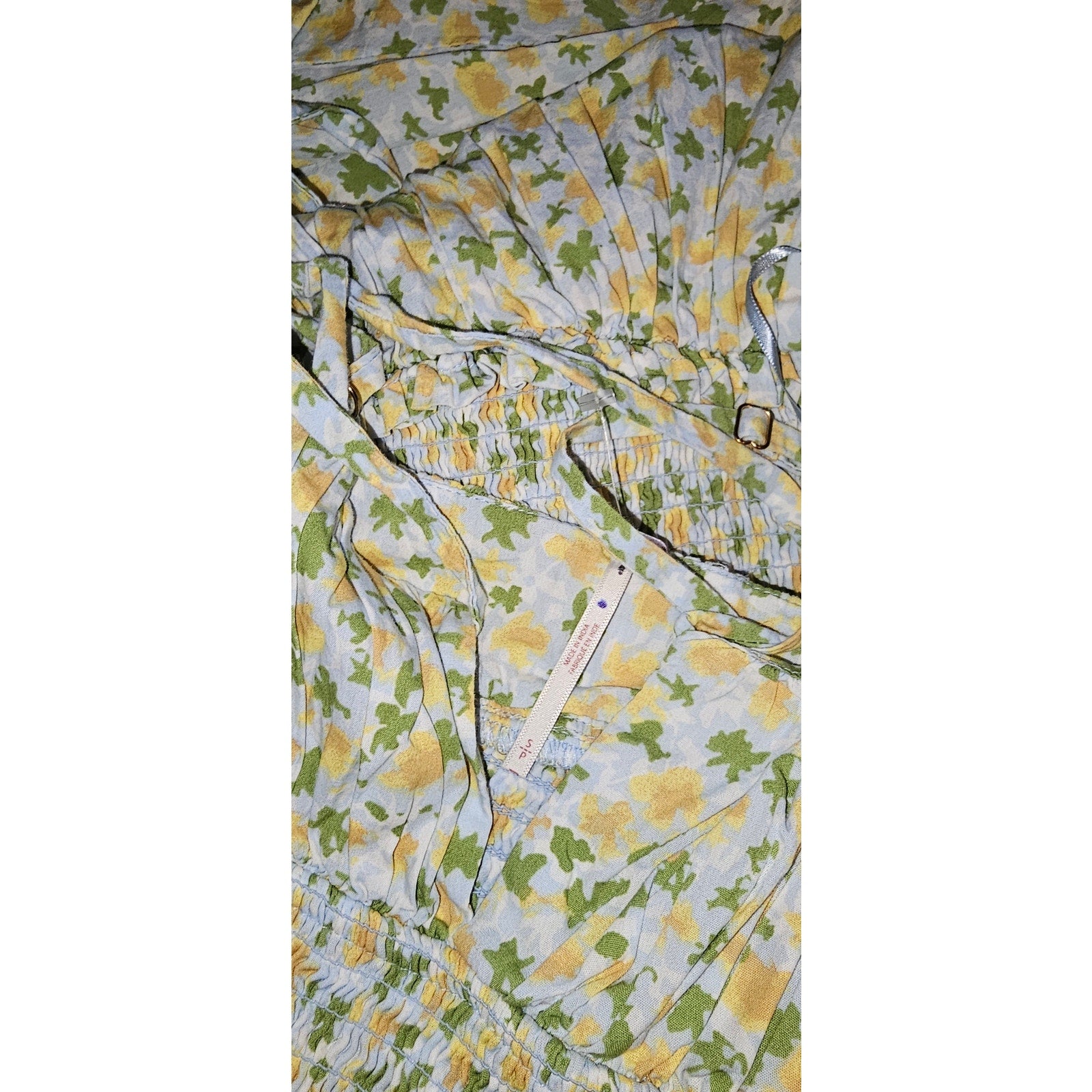 FREE PEOPLE Lavender Daze Dress Smock Midi Sz S Green Floral Boho Free People