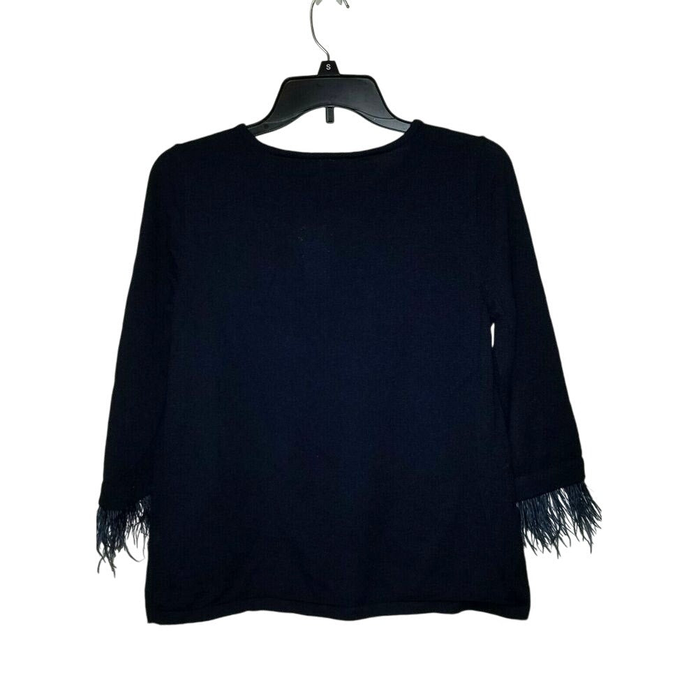 New Anthropologie Gatsby Feathered Moth Pullover Sweater Top  Small  $118  Blue
