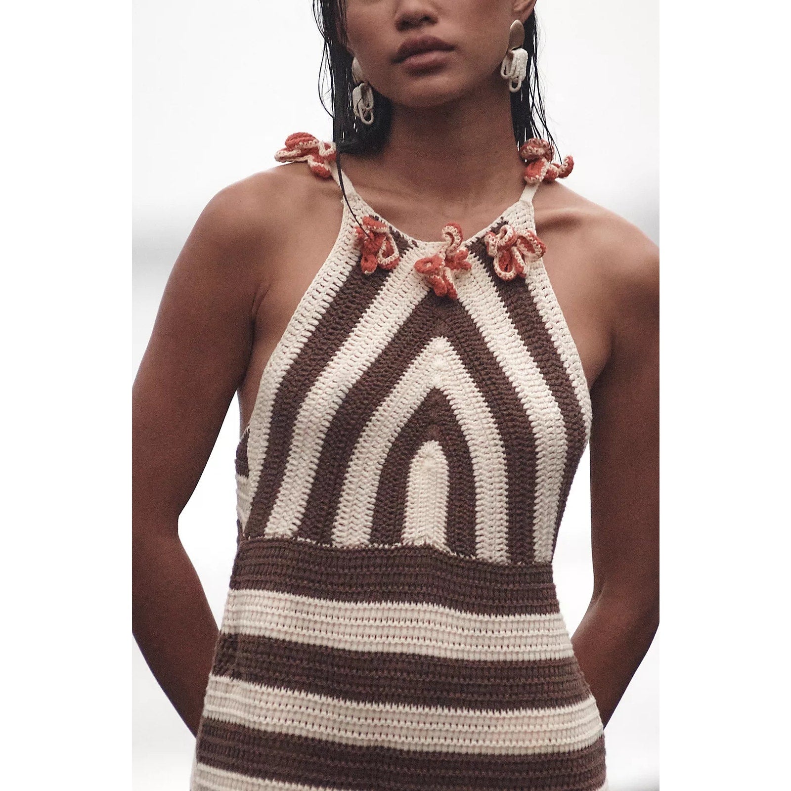 Anthropologie Crochet Halter Mini Dress by Celandine $128 SMALL Striped