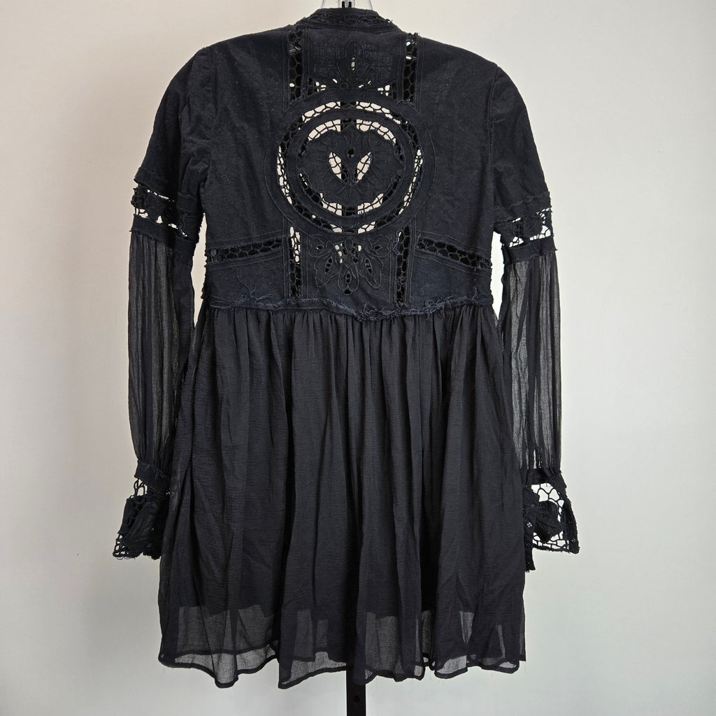 New Free People In Dreamland Cutwork Embroidered Mini Dress $168 Size 2 Black