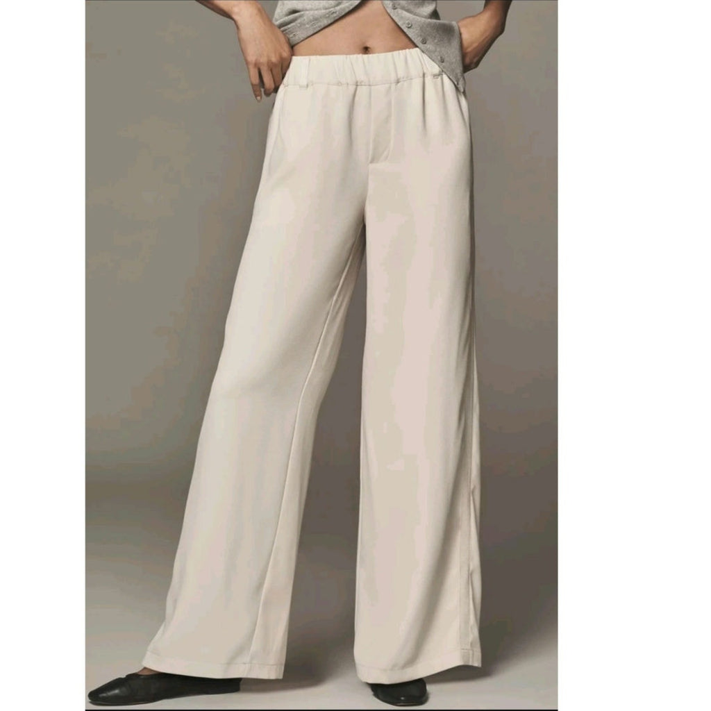 By Anthropologie Soft Pull-On Pants SMALL Ivory CREPE Elastic Waistband Anthropologie