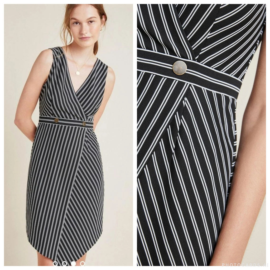 New Anthropologie Indira Asymmetrical Dress by Hutch $160 XS Striped Mini B&W