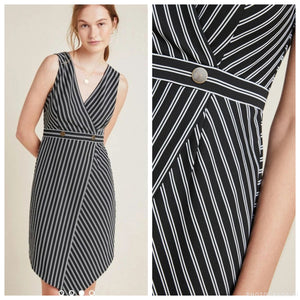 New Anthropologie Indira Asymmetrical Dress by Hutch $160 XS Striped Mini B&W