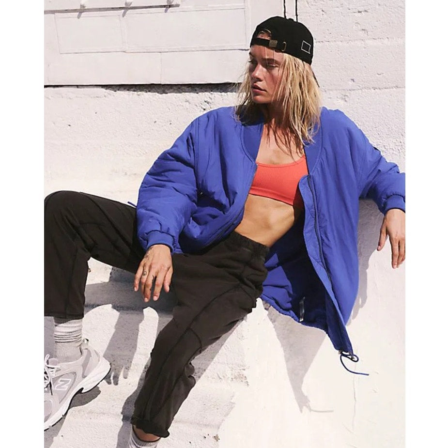 New Free People FP MOVEMENT Midnight Moon Solid Bomber Jacket $168 LARGE Colbalt