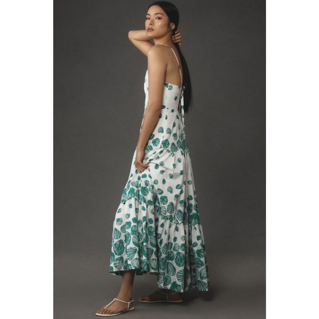 Anthropologie Maeve Halter Tiered Maxi Dress $188 SMALL White Green