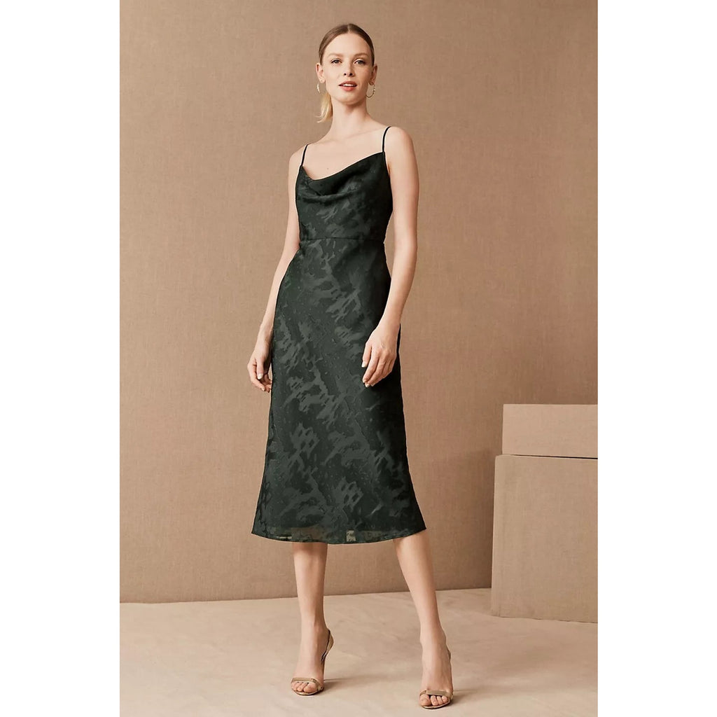 New Anthropologie BHLDN Hutch Kinsey Midi Slip Dress Sz 4 Cowl Neck Burnout Blue