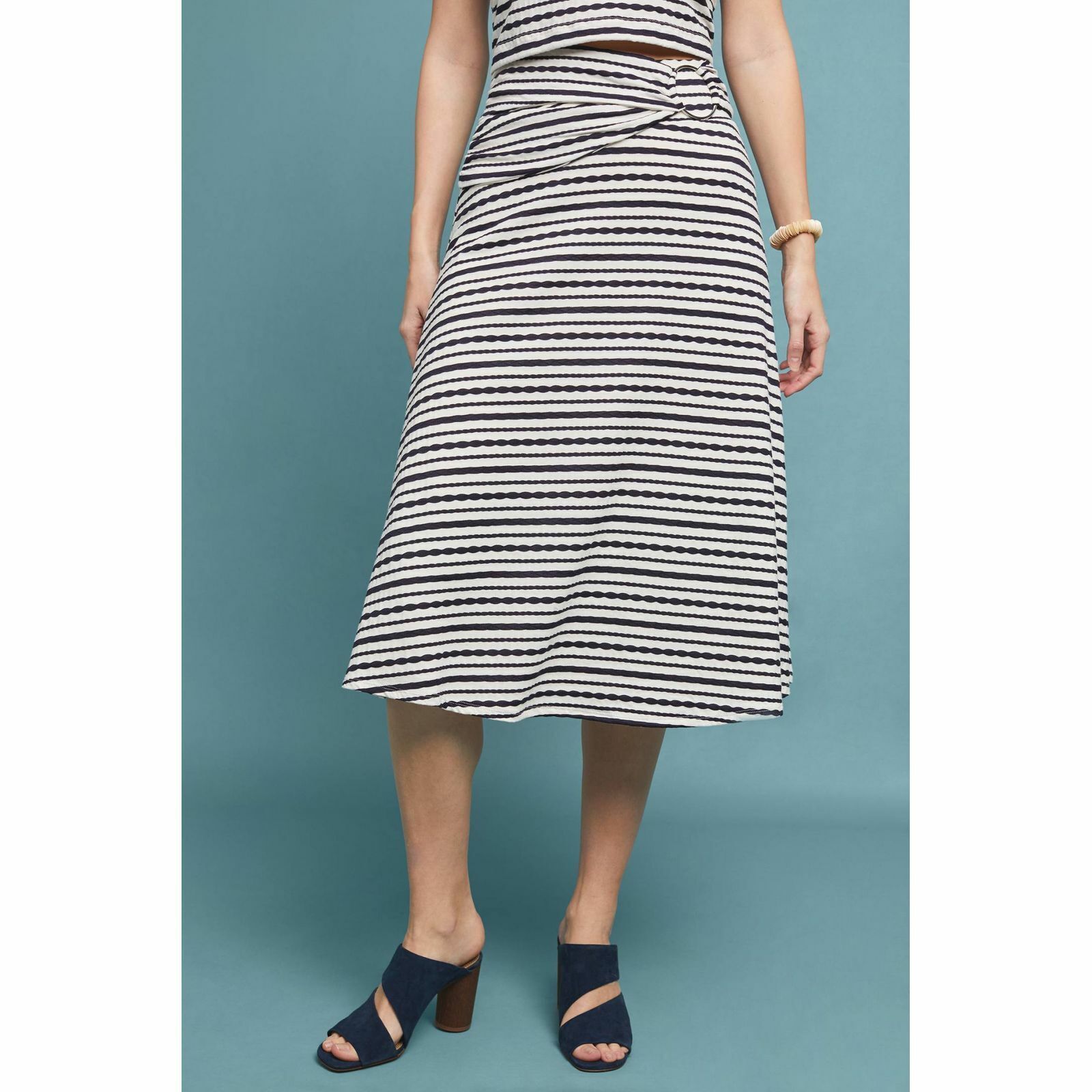 New Anthropologie x Maeve Terpsichore Knit Midi Skirt $118 X-SMALL Navy Striped