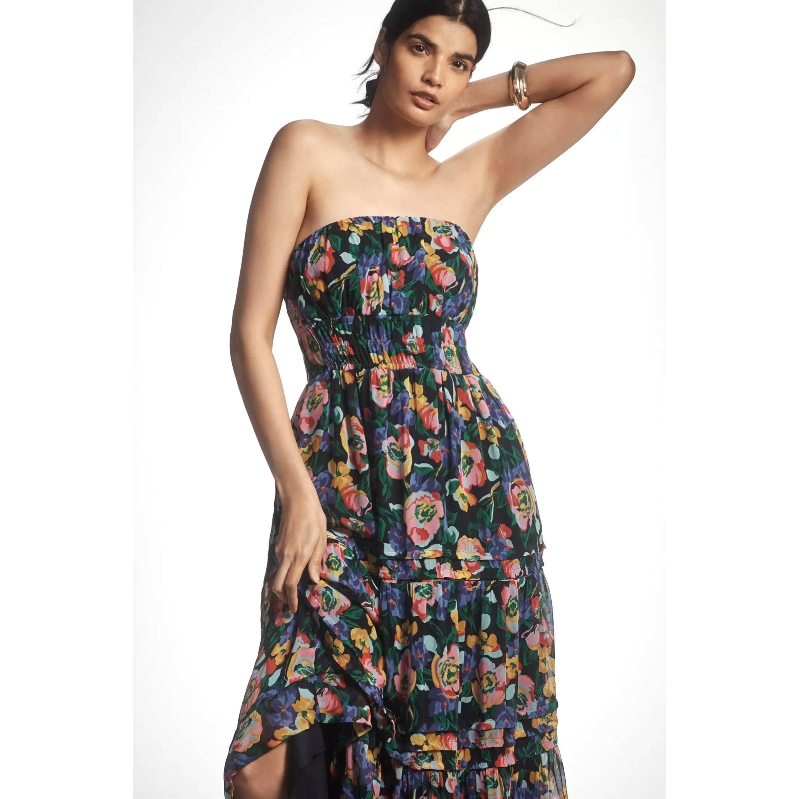 Anthropologie The Somerset Strapless Maxi Dress $178 Medium Blue Floral