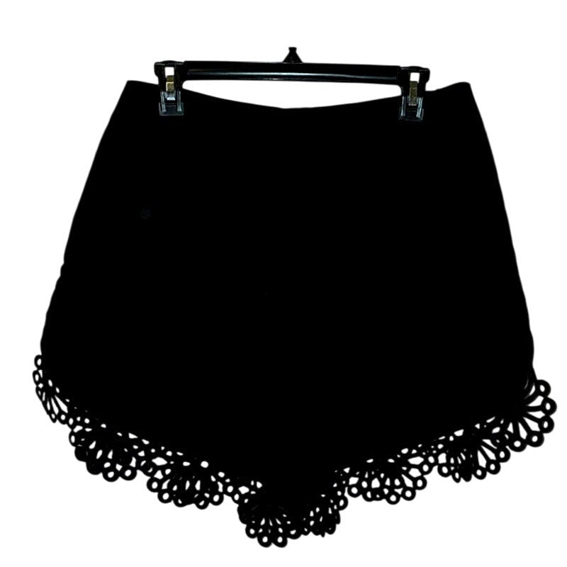 New FREE PEOPLE Lover Linen Shorts SCALLOPED LACE TRIM $295 SIZE US 8 Black