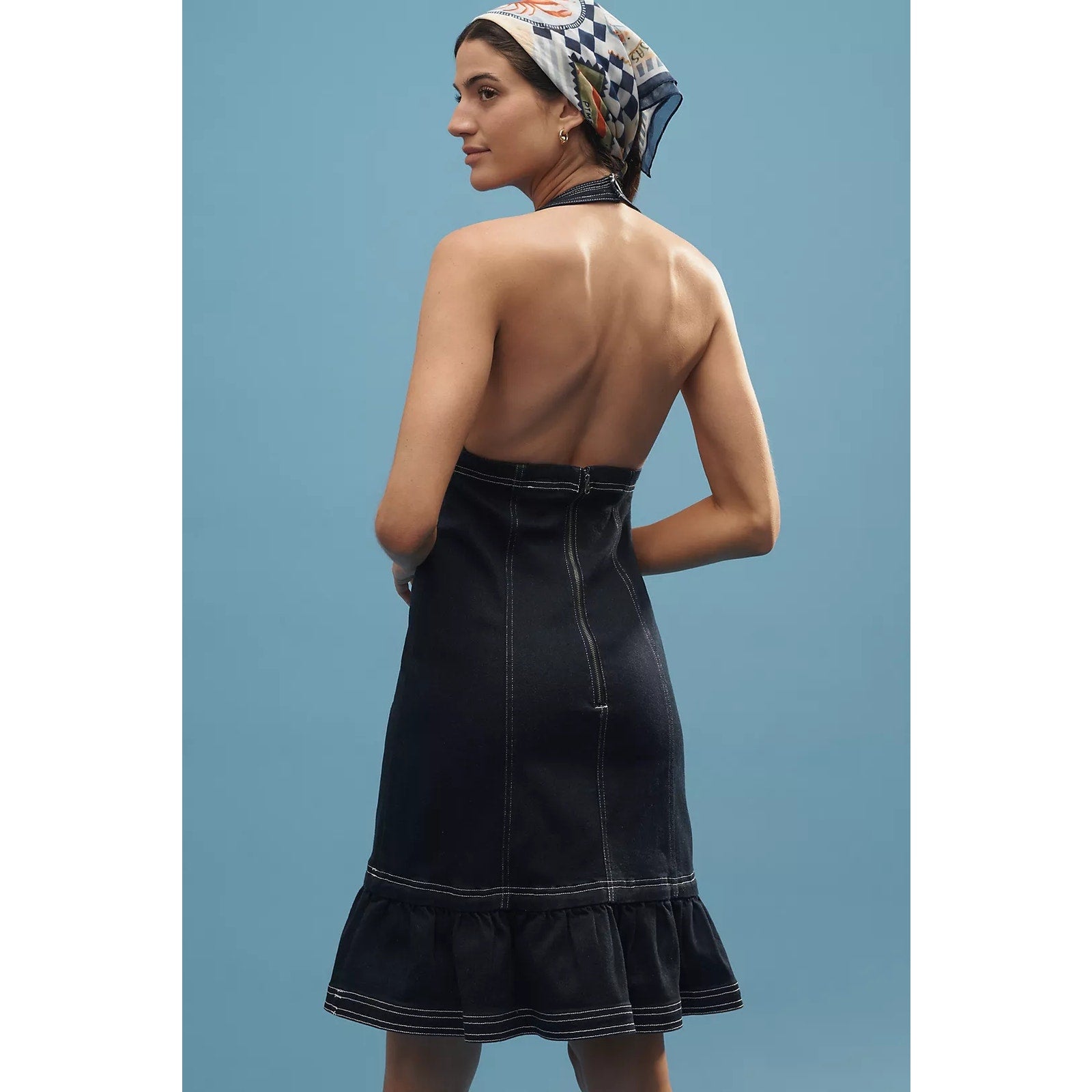 Anthropologie Pilcro Halter Deep-V Seamed Open-Back Mini Dress $158 X-LARGE