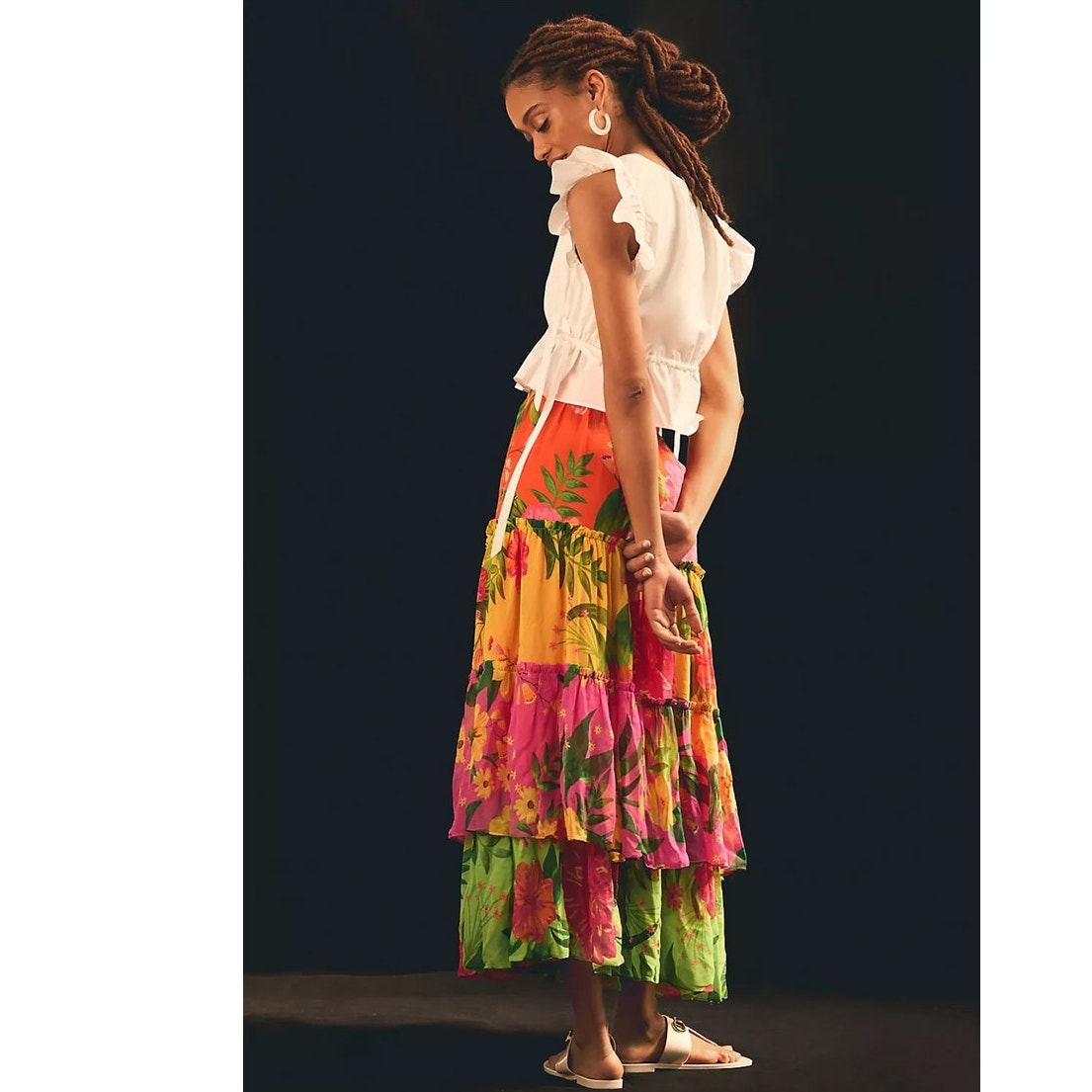 New Anthropologie Farm Rio Romantic Garden Tiered Skirt  $220 XXS Yellow Motif