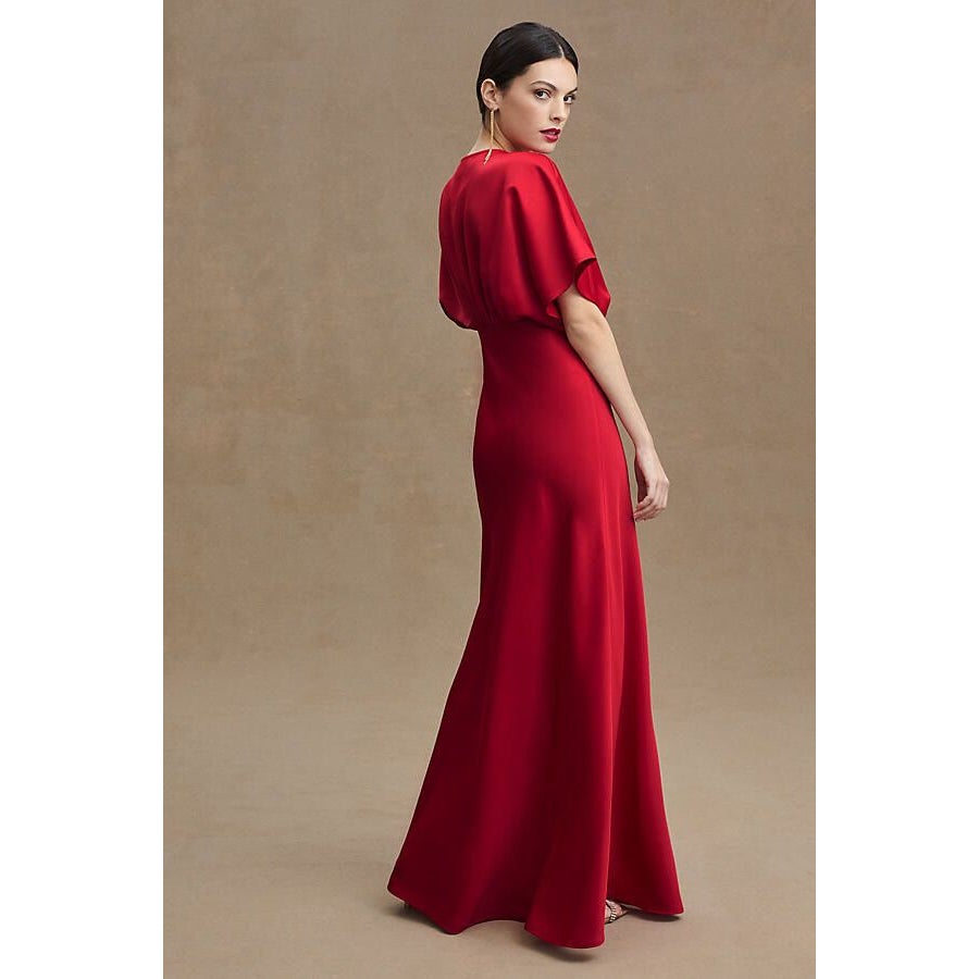Anthropologie BHLDN Leila Deep-V Flutter-Sleeve Satin A-Line Gown SIZE 22W Anthropologie