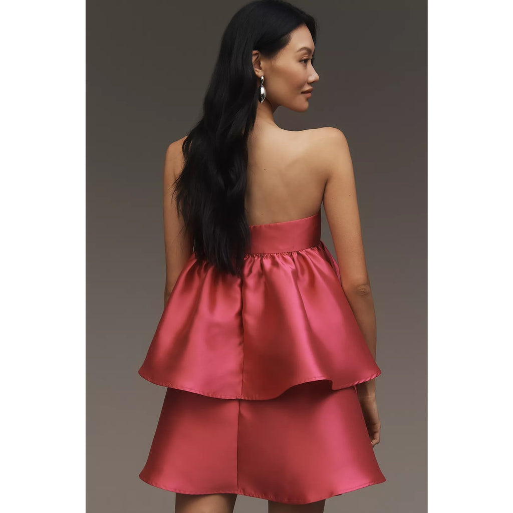 Anthropologie Hutch Strapless Tiered Mini Dress SATIN MEDIUM Pink Anthropologie