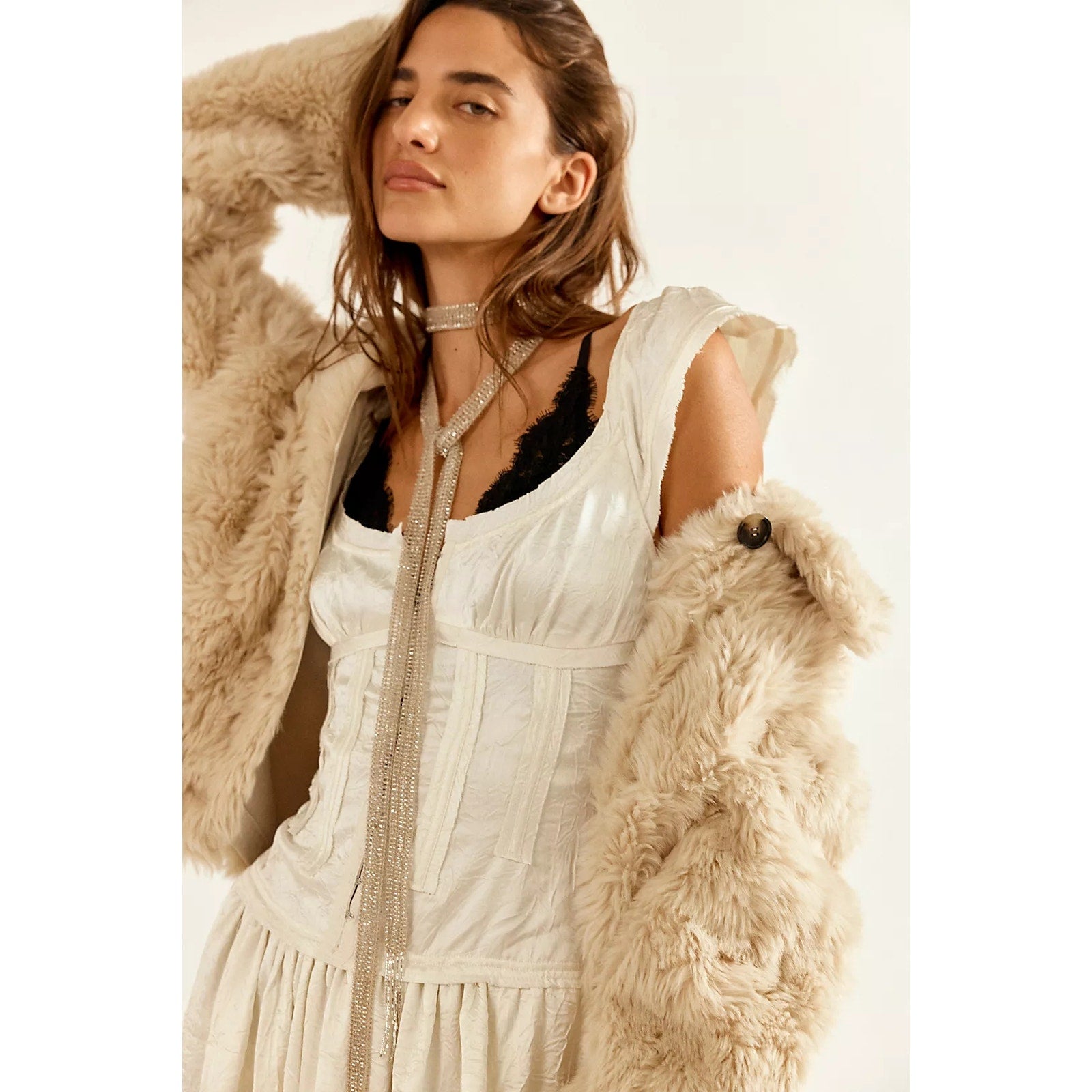 Free People Loveday Midi Dress MEDIUM Ivory Bohemian Drop Waist Free People