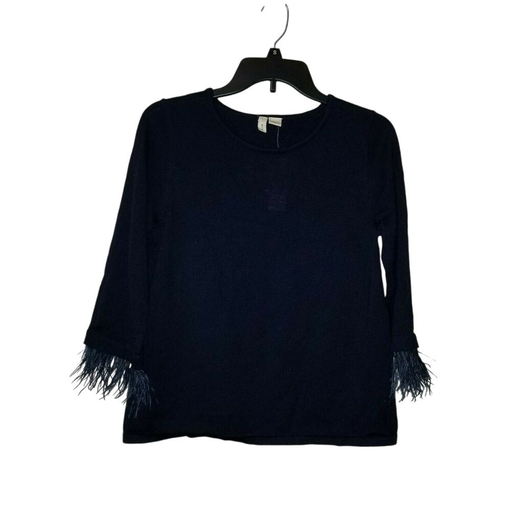 New Anthropologie Gatsby Feathered Moth Pullover Sweater Top  Small  $118  Blue