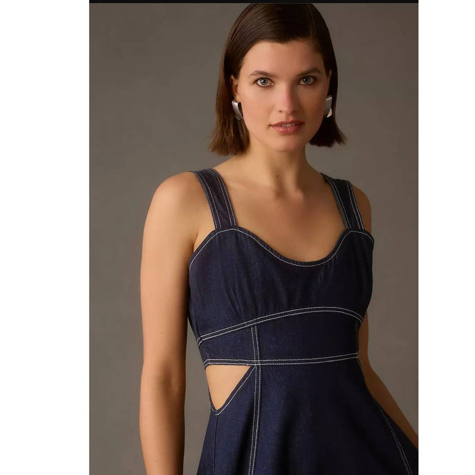 New Anthropologie Aureta Studio Corset Denim Cutout Dress $198  Medium 8/10 Blue