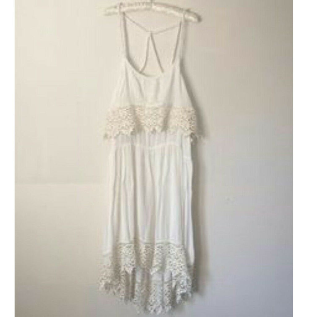 New Free People Intimately Star Crochet Crepe Midi Slip Dress $128 Size XS Ivory