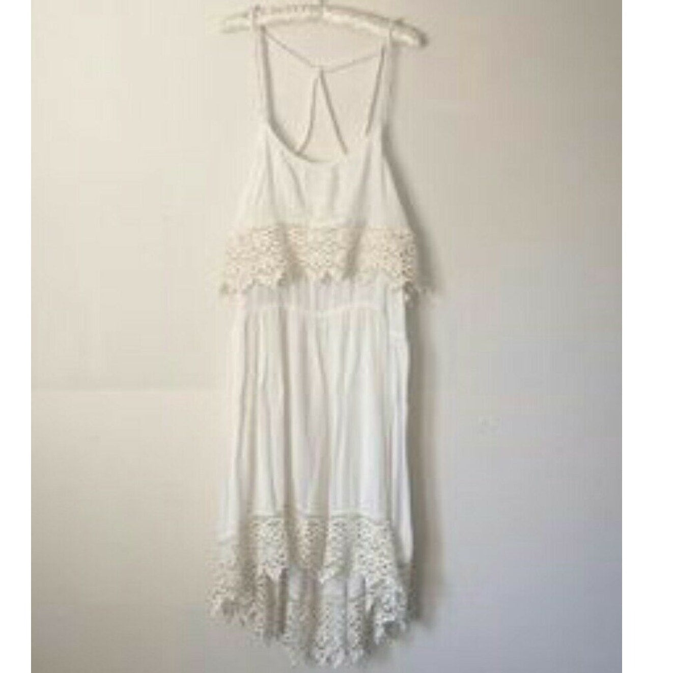 New Free People Intimately Star Crochet Crepe Midi Slip Dress $128 Size XS Ivory
