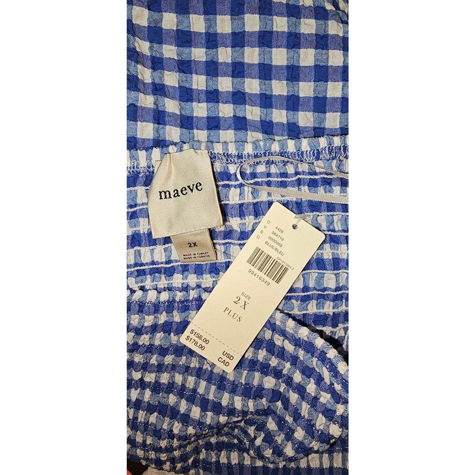 Anthropologie Maeve Strapless Smocked Midi Dress PLUS 2X Blue Gingham Anthropologie