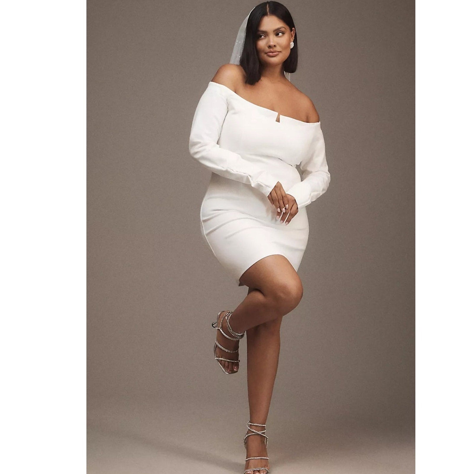 Anthropologie BHLDN Gianna Off-The-Shoulder Twofer Dress $160 MEDIUM Ivory