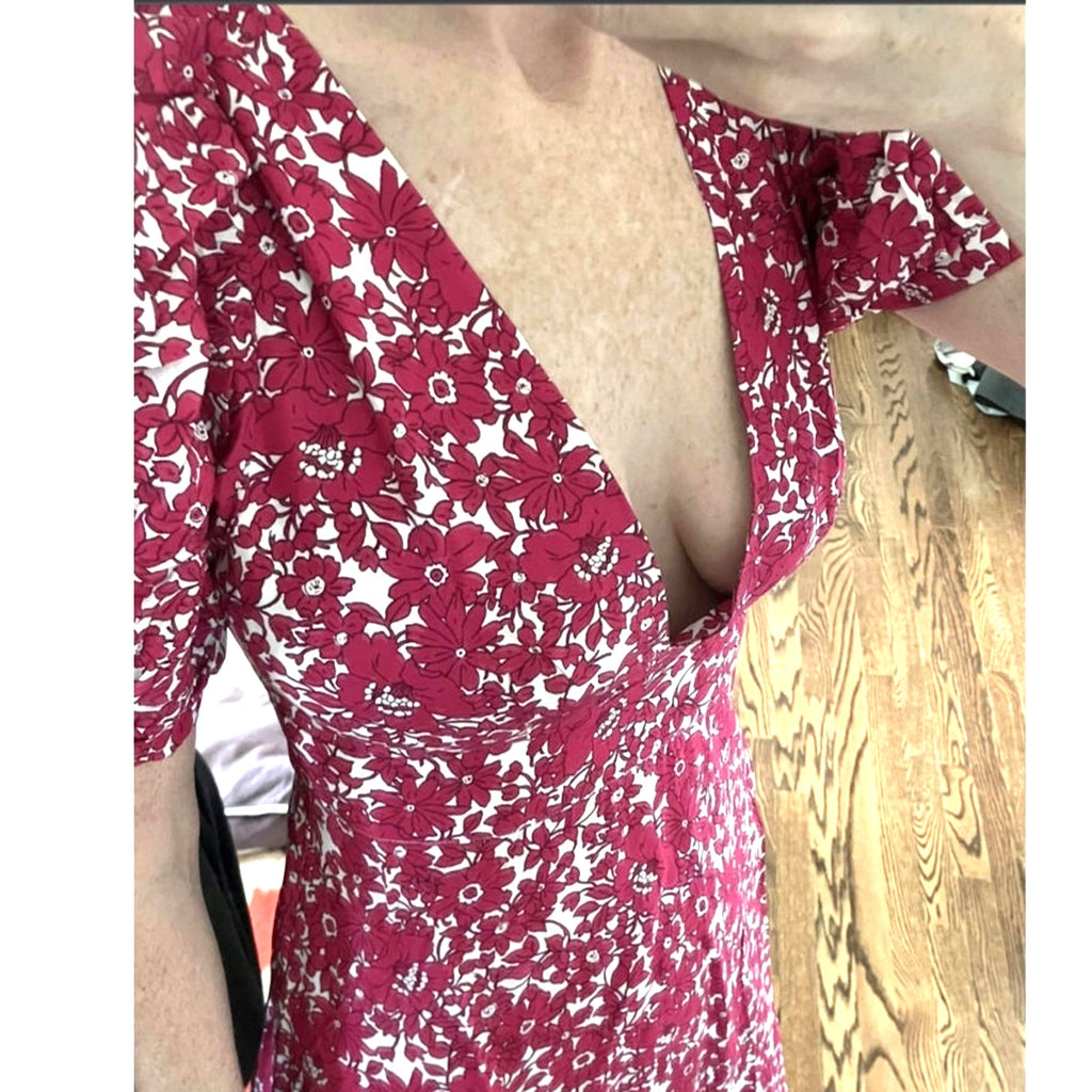 J CREW Collection puff-sleeve V-neck Drapey Floral Maxi Dress Size 10 Pink