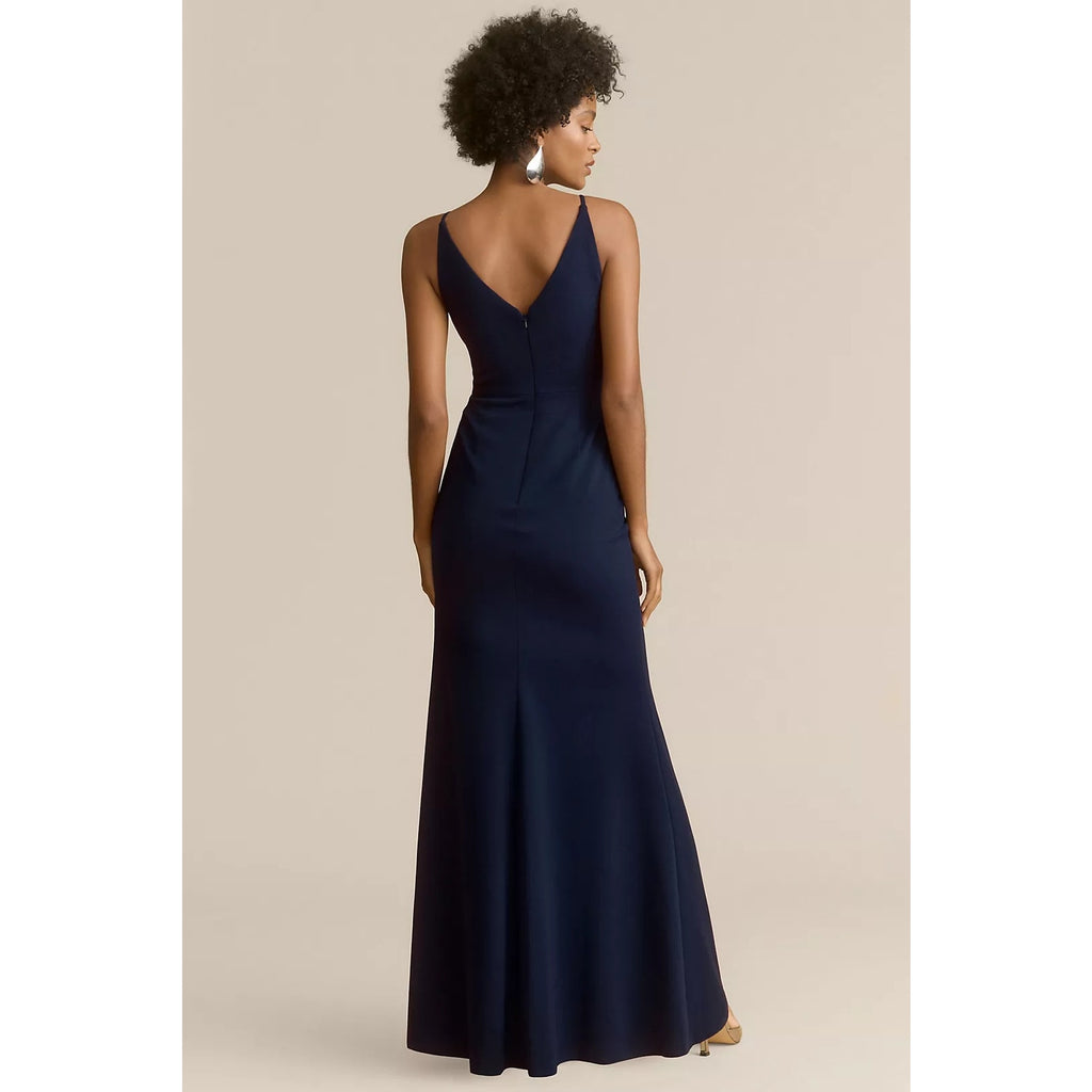 Anthropologie BHLDN Stella Sleeveless V-Neck Stretch Crepe Maxi Dress M Navy