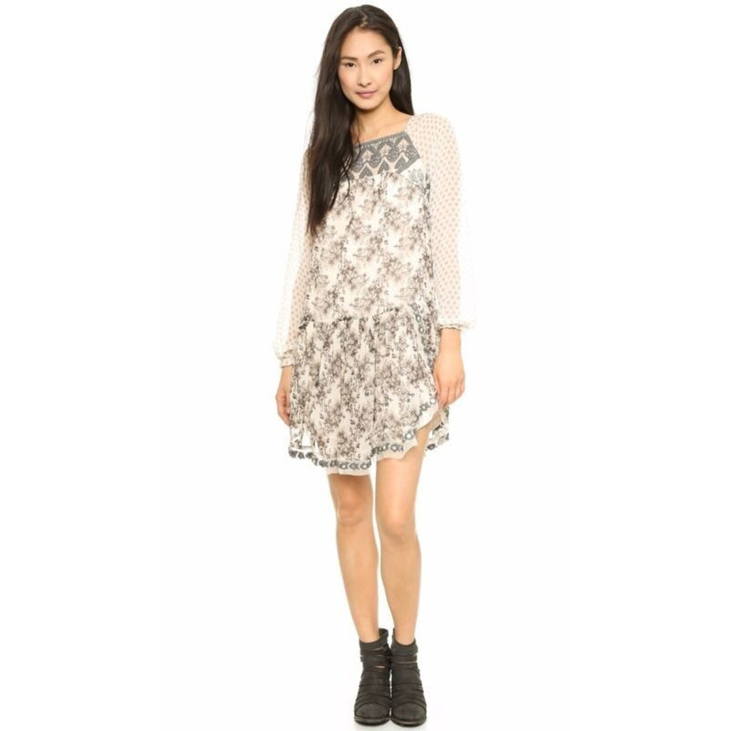 Free people Elsie Sheer Lace Boho Dress in Midnight Garden Combo Size XS Mini