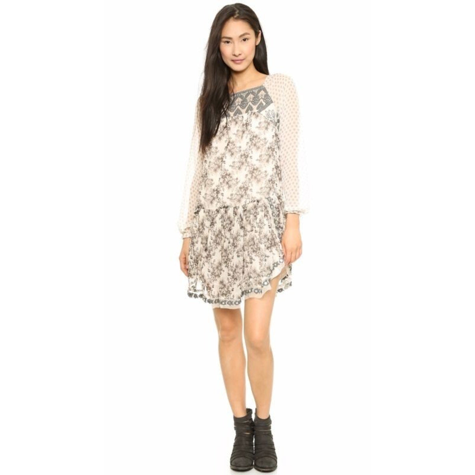 Free people Elsie Sheer Lace Boho Dress in Midnight Garden Combo Size XS Mini