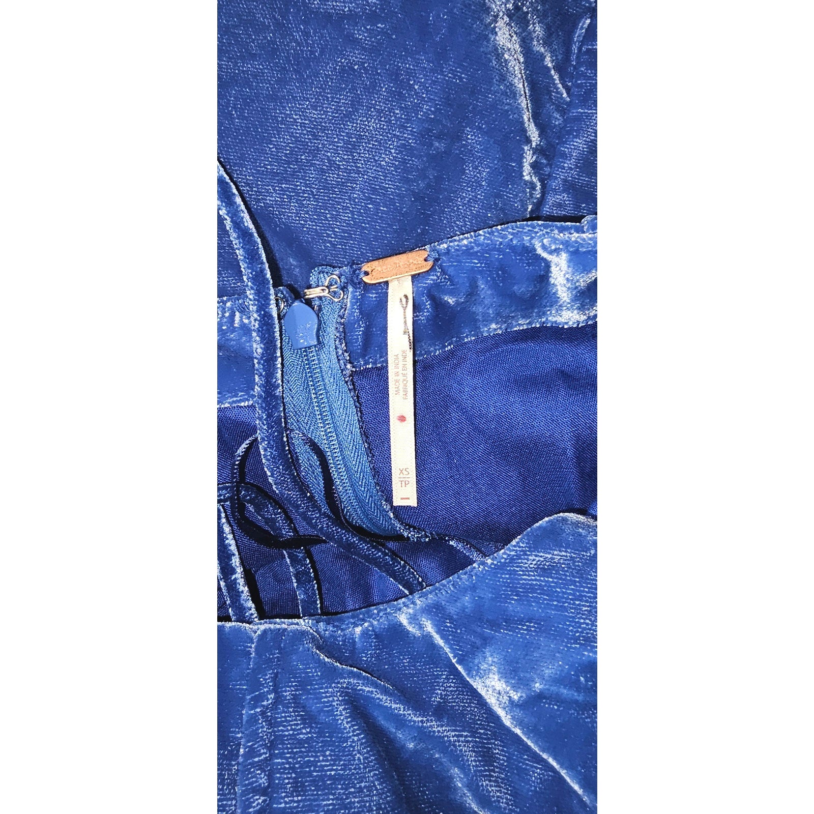 Free People Chelsey Mini Dress VELVET X-SMALL BLUE Open Back LongSleeve Free People