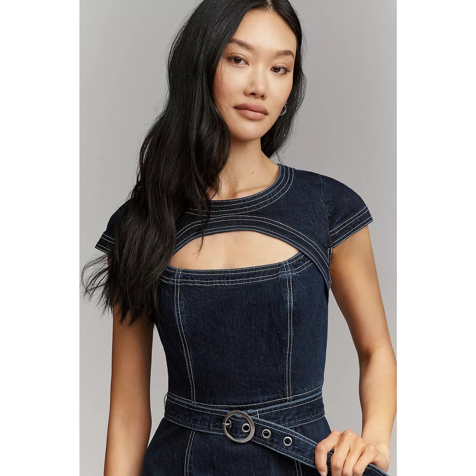 Anthropologie Pilcro Denim Belted Cutout Mini Dress X-LARGE Blue Anthropologie