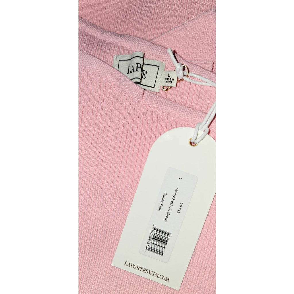 Anthropologie La Porte Minny Keyhole Dress LARGE Pink RIBBED KNIT Anthropologie