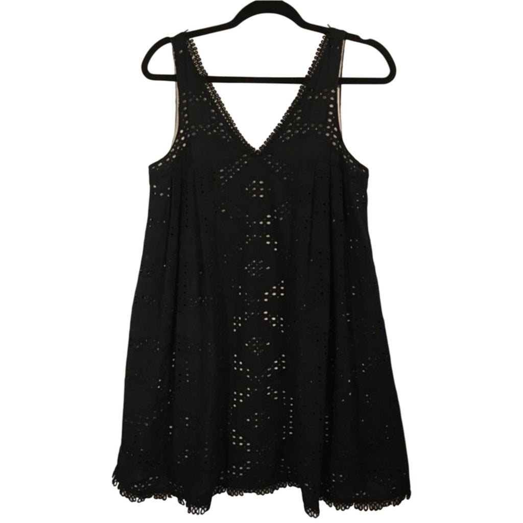 New Anthropologie Maeve Eyelet Swing Mini Dress $148 MEDIUM Black