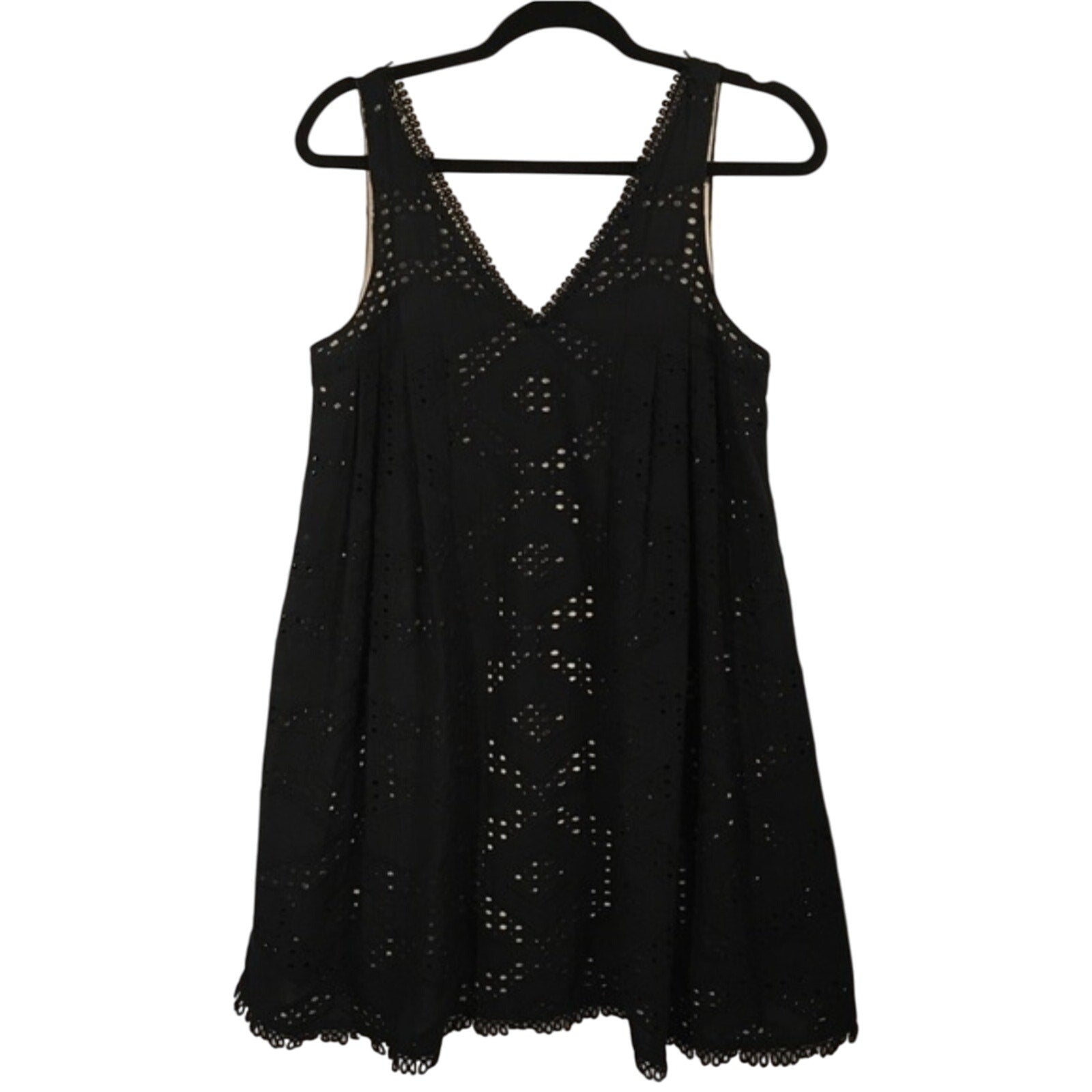 New Anthropologie Maeve Eyelet Swing Mini Dress $148 MEDIUM Black