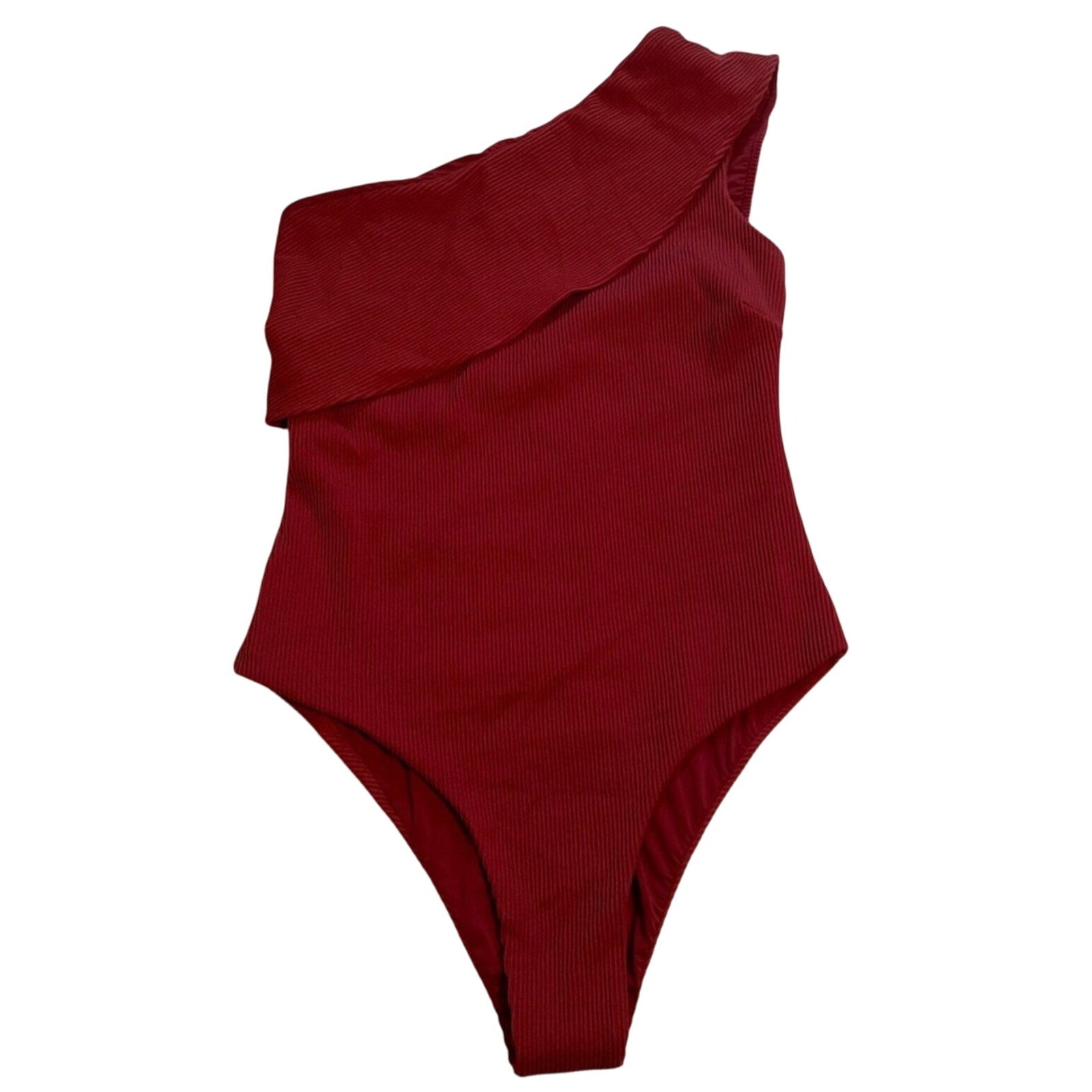 Anthropologie Haight Maria Ribbed OneShoulder OnePiece Swimsuit XS Rust Anthropologie
