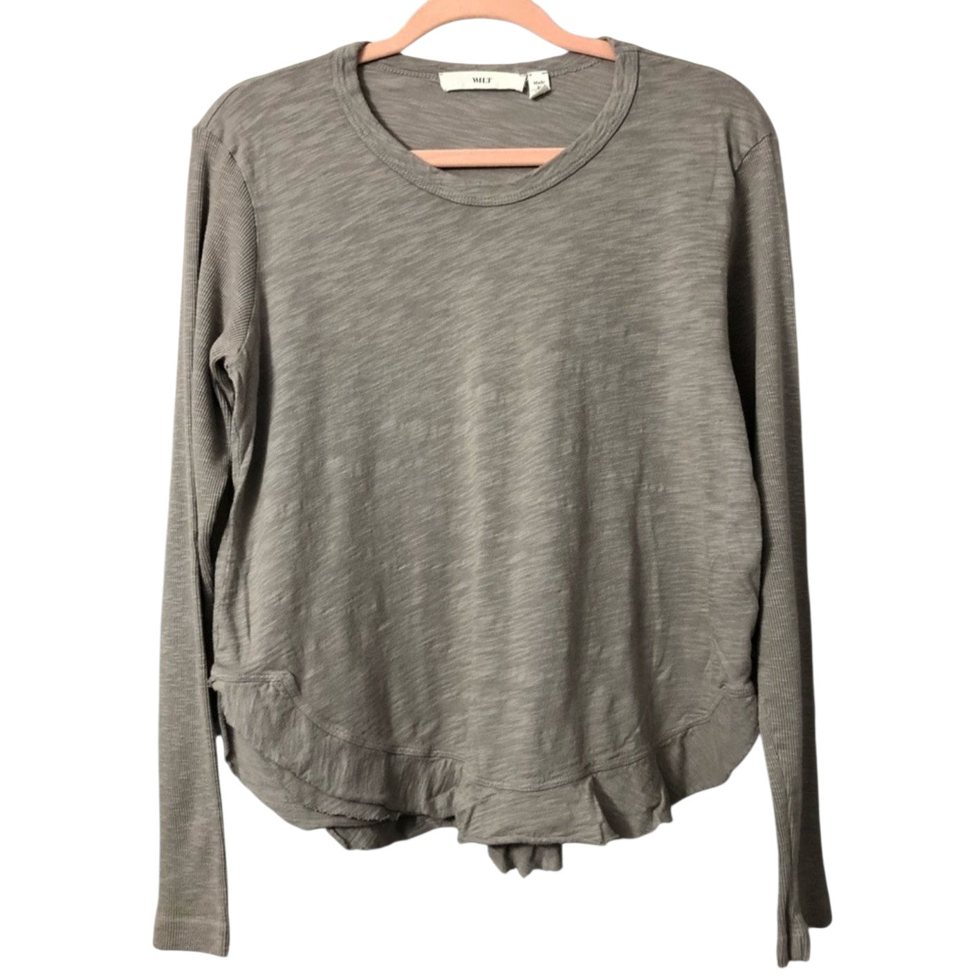 Anthropologie Wilt Ruffle Shirttail Long Sleeve Jersey Tee