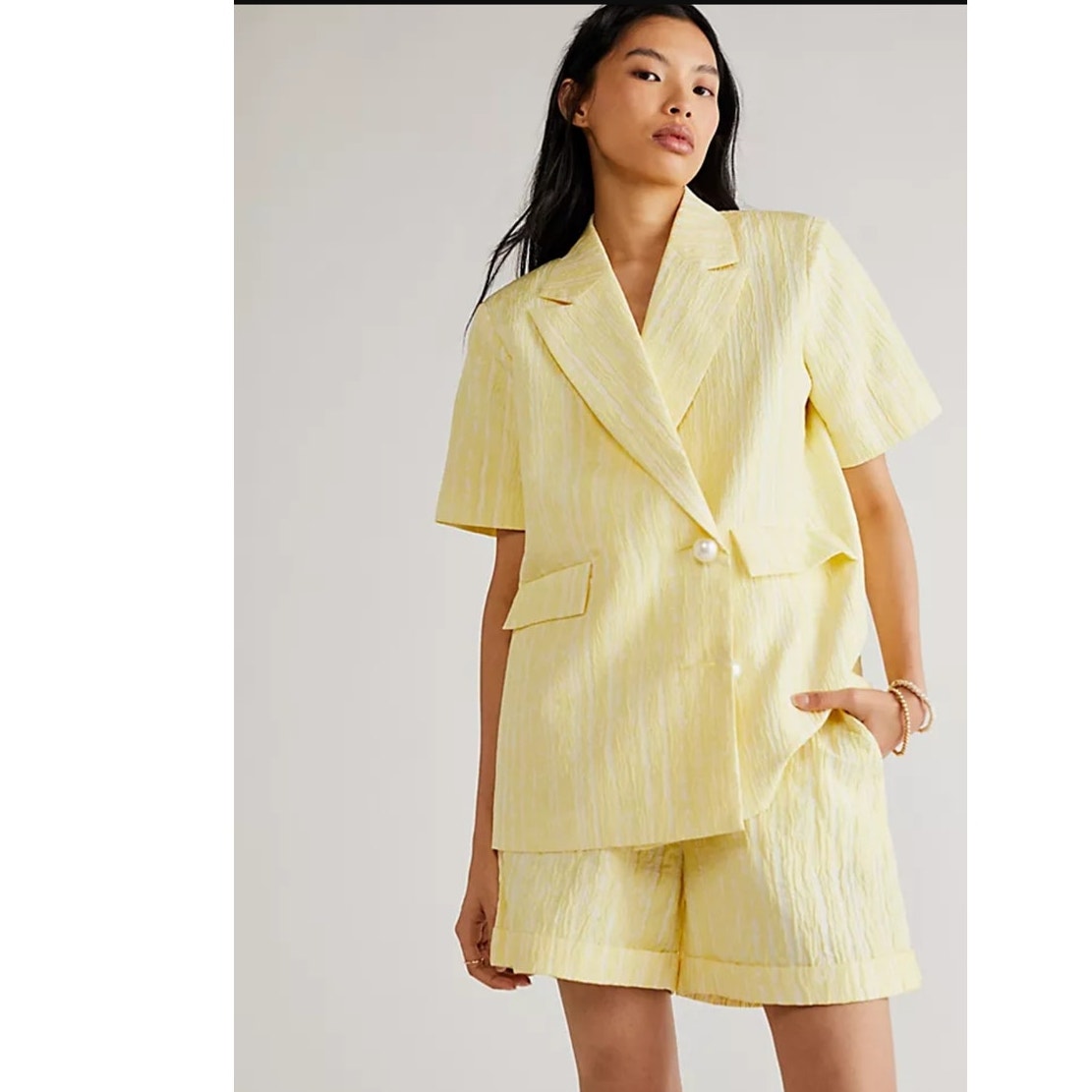 New Free People x Cras Sadie Blazer Suit and Shorts Set $438 SIZE 34 US 4 Yellow