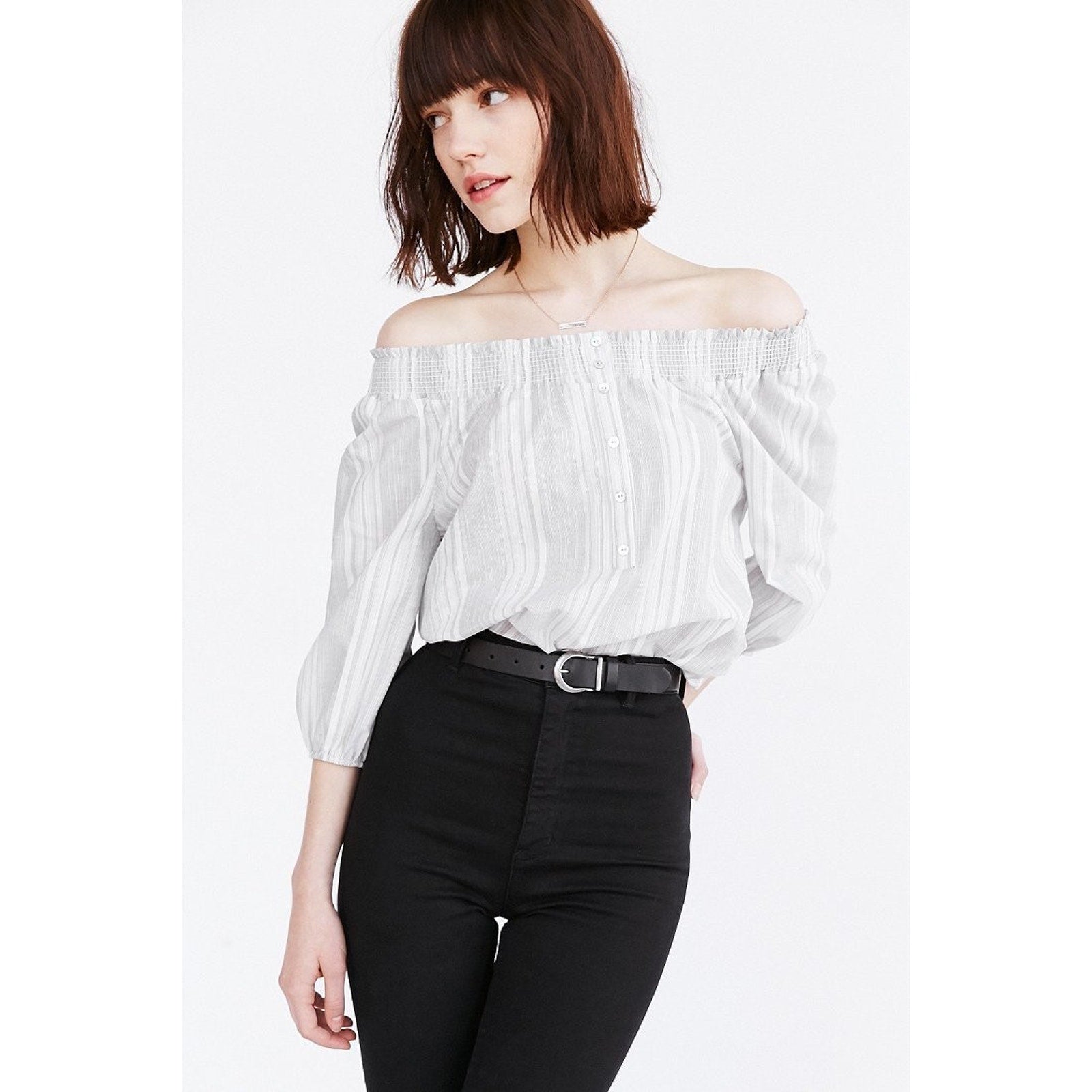 NEW Urban Outfitters by BDG Gray Smocked Off-the-shoulder Blouse Size Small