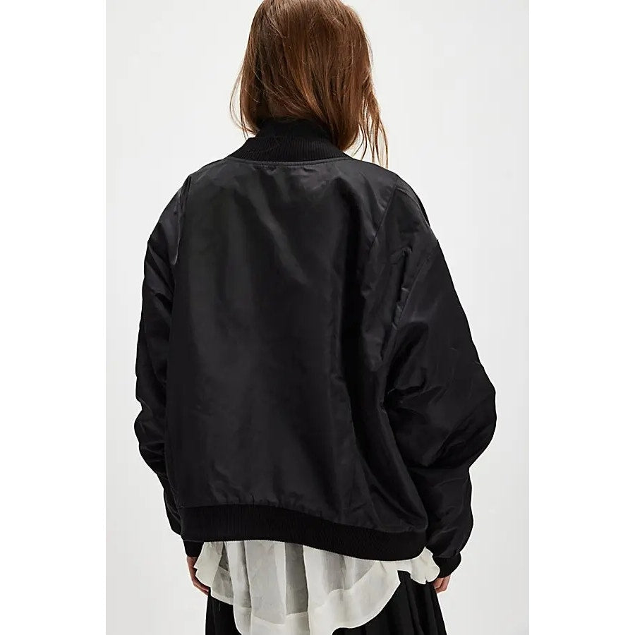 New FREE PEOPLE Keep Sake Bomber Jacket $398 LARGE Black Relaxed Oversized
