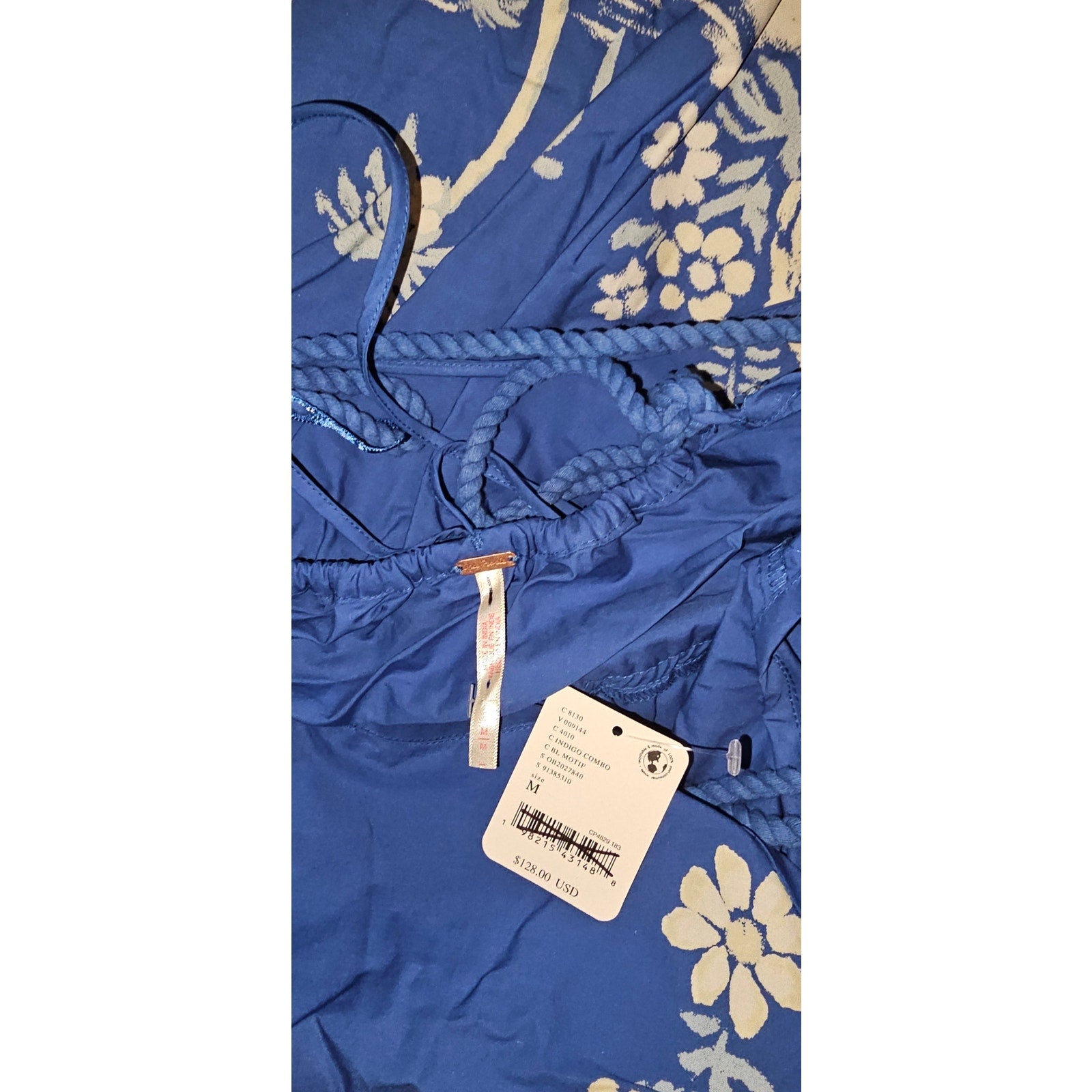 FREE PEOPLE Deserted Island Mini Dress MEDIUM Blue Indigo Combo Free People